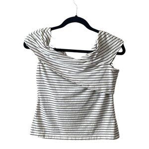 H&M Black & Ivory Striped Sleeveless Crossover Top Women's Size Medium